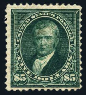 Costs of US Stamp Scott Cat. #263: US$5.00 1894 Marshall. Harmer-Schau Auction Galleries, Aug 2014, Sale 102, Lot 1897