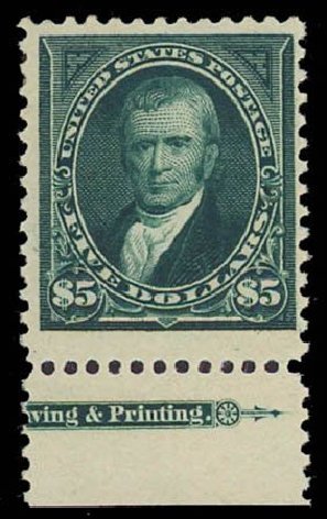 Cost of US Stamps Scott Cat. 263 - US$5.00 1894 Marshall. Daniel Kelleher Auctions, Oct 2011, Sale 626, Lot 258