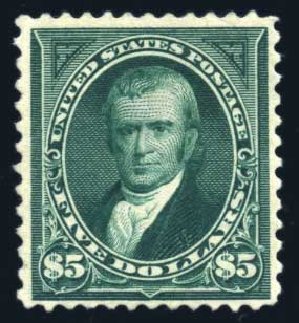 Costs of US Stamps Scott Cat. #263: 1894 US$5.00 Marshall. Harmer-Schau Auction Galleries, Jun 2008, Sale 78, Lot 1459