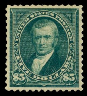 US Stamps Value Scott Catalog 263 - 1894 US$5.00 Marshall. Daniel Kelleher Auctions, May 2014, Sale 652, Lot 410