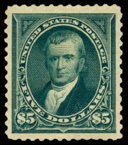 Value of US Stamps Scott Catalogue 263 - 1894 US$5.00 Marshall. Daniel Kelleher Auctions, Sep 2013, Sale 639, Lot 1095