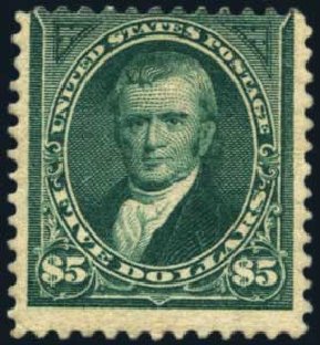 US Stamp Value Scott Catalogue 263 - 1894 US$5.00 Marshall. Harmer-Schau Auction Galleries, Jan 2014, Sale 100, Lot 523