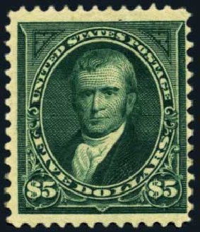 Value of US Stamp Scott Catalogue 263 - US$5.00 1894 Marshall. Harmer-Schau Auction Galleries, Aug 2012, Sale 94, Lot 1383