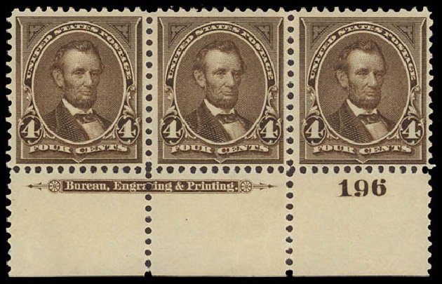 Values of US Stamps Scott Catalogue 269: 1895 4c Lincoln. Daniel Kelleher Auctions, Jun 2012, Sale 630, Lot 1611
