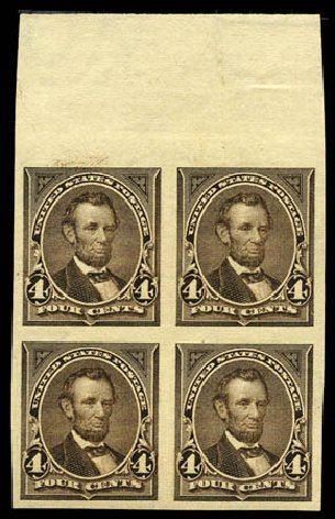 Values of US Stamp Scott Catalog #269: 1895 4c Lincoln. Matthew Bennett International, Mar 2012, Sale 344, Lot 4456