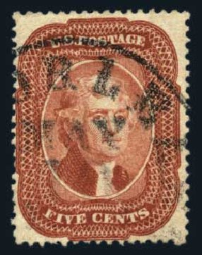 US Stamp Price Scott Cat. #27 - 5c 1858 Jefferson. Harmer-Schau Auction Galleries, Aug 2014, Sale 102, Lot 1667
