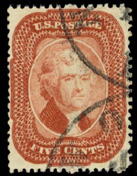 Costs of US Stamp Scott Cat. #27: 1858 5c Jefferson. Daniel Kelleher Auctions, Sep 2013, Sale 639, Lot 1017