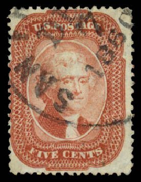 US Stamp Prices Scott Cat. #27 - 1858 5c Jefferson. Daniel Kelleher Auctions, May 2014, Sale 652, Lot 107