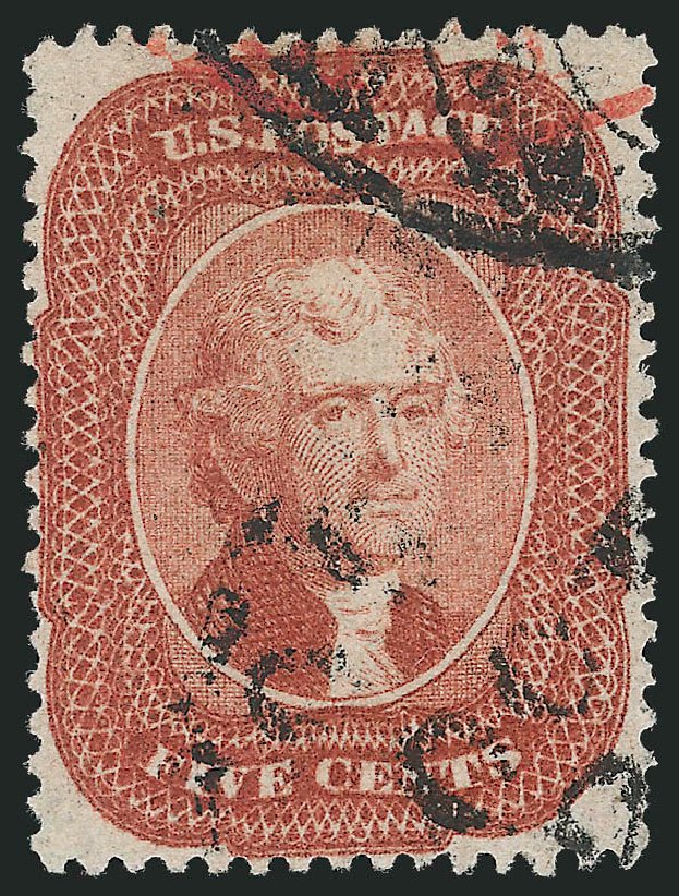 Cost of US Stamp Scott Catalog #27 - 1858 5c Jefferson. Robert Siegel Auction Galleries, Mar 2013, Sale 1040, Lot 1237