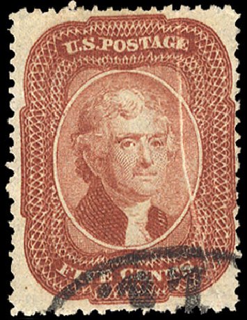 US Stamp Price Scott Catalog 27 - 1858 5c Jefferson. Cherrystone Auctions, Jan 2009, Sale 200901, Lot 48