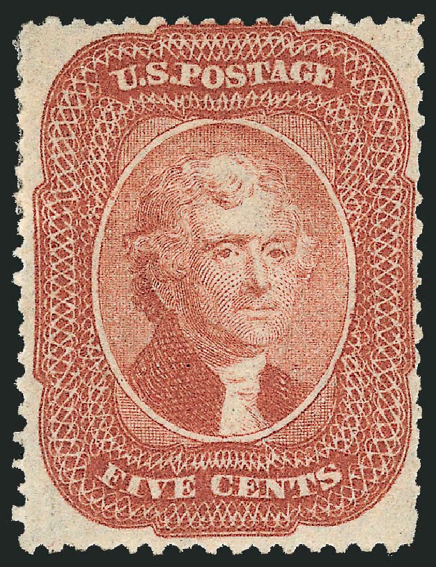 US Stamp Value Scott Catalog 27: 1858 5c Jefferson. Robert Siegel Auction Galleries, Nov 2013, Sale 1057, Lot 578