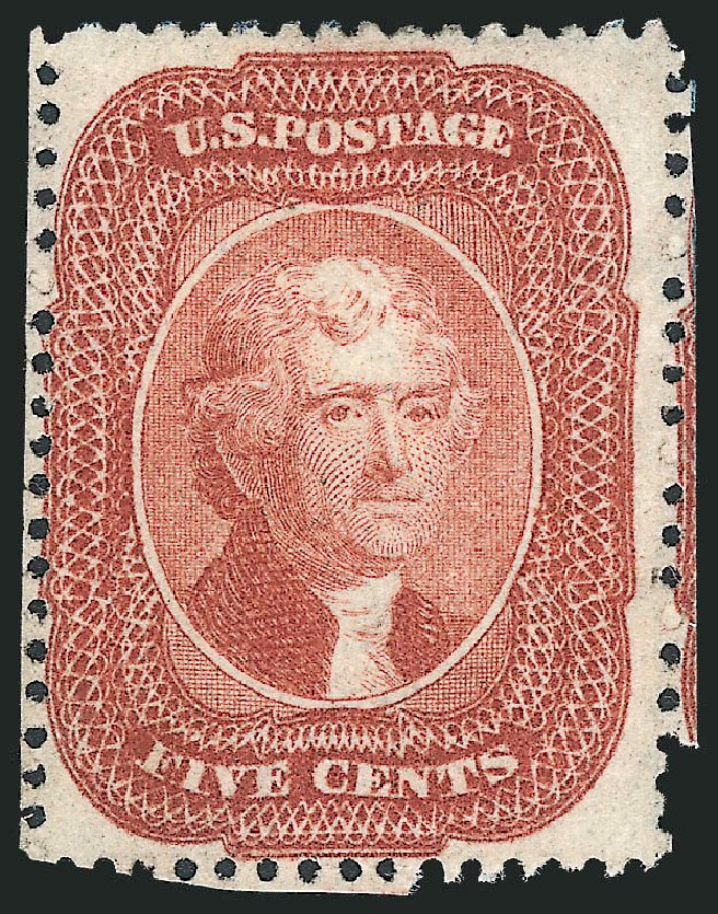 Value of US Stamp Scott 27: 1858 5c Jefferson. Robert Siegel Auction Galleries, Oct 2012, Sale 1033, Lot 4019