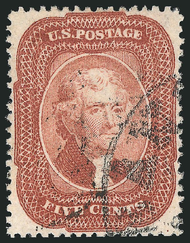 Values of US Stamp Scott Catalogue # 27: 5c 1858 Jefferson. Robert Siegel Auction Galleries, Dec 2013, Sale 1062, Lot 139