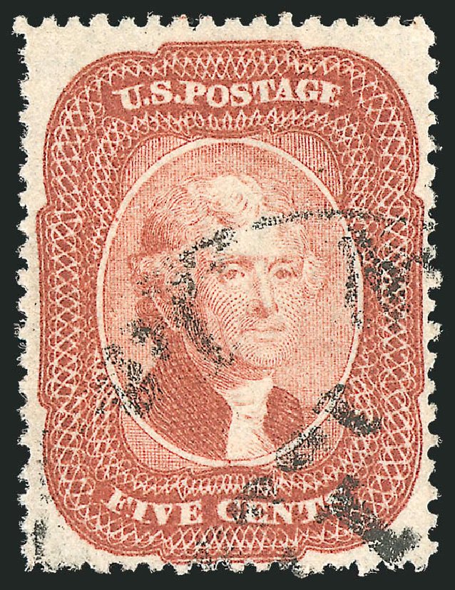 Values of US Stamp Scott 27: 1858 5c Jefferson. Robert Siegel Auction Galleries, Jul 2013, Sale 1050, Lot 150