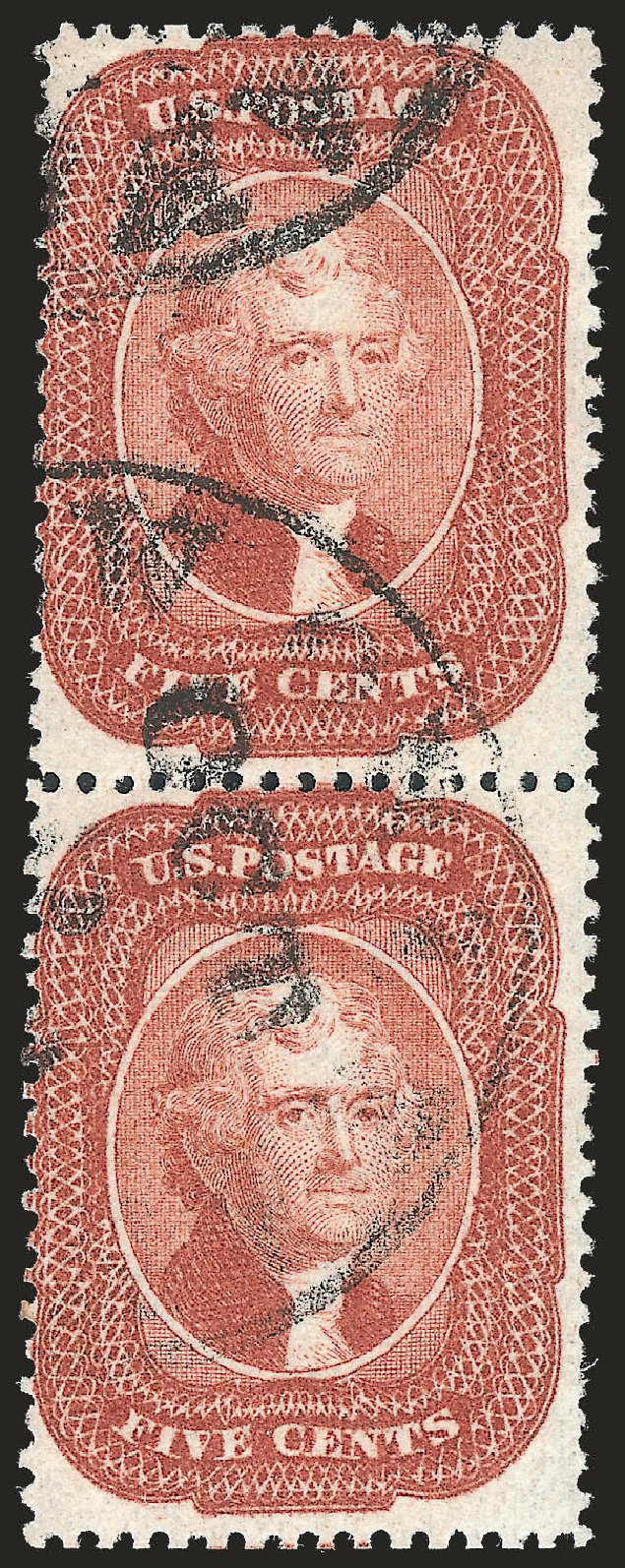 Values of US Stamps Scott Cat. #27 - 1858 5c Jefferson. Robert Siegel Auction Galleries, Apr 2010, Sale 984, Lot 150