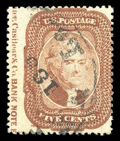 US Stamps Values Scott Cat. 27: 1858 5c Jefferson. Matthew Bennett International, Sep 2010, Sale 331, Lot 361