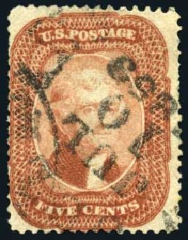 US Stamp Price Scott Cat. # 27: 5c 1858 Jefferson. Harmer-Schau Auction Galleries, Oct 2008, Sale 79, Lot 41