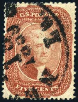 Costs of US Stamps Scott Catalog #27: 1858 5c Jefferson. Harmer-Schau Auction Galleries, Oct 2009, Sale 83, Lot 321