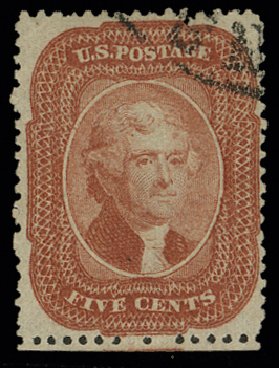US Stamp Value Scott Catalog 27 - 5c 1858 Jefferson. H.R. Harmer, May 2014, Sale 3005, Lot 1061