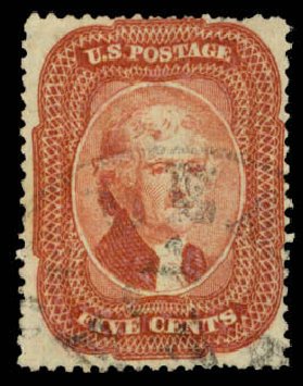 US Stamp Prices Scott Catalogue #27: 1858 5c Jefferson. Daniel Kelleher Auctions, Apr 2013, Sale 636, Lot 71
