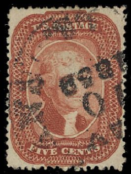 US Stamps Price Scott Cat. # 27: 5c 1858 Jefferson. Daniel Kelleher Auctions, Aug 2012, Sale 631, Lot 714