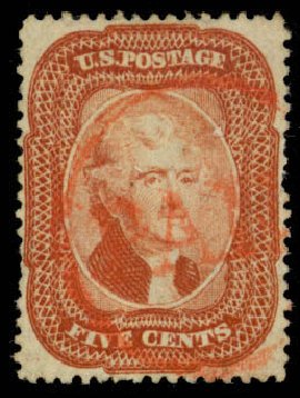 Prices of US Stamp Scott 27 - 1858 5c Jefferson. Daniel Kelleher Auctions, Mar 2013, Sale 635, Lot 274