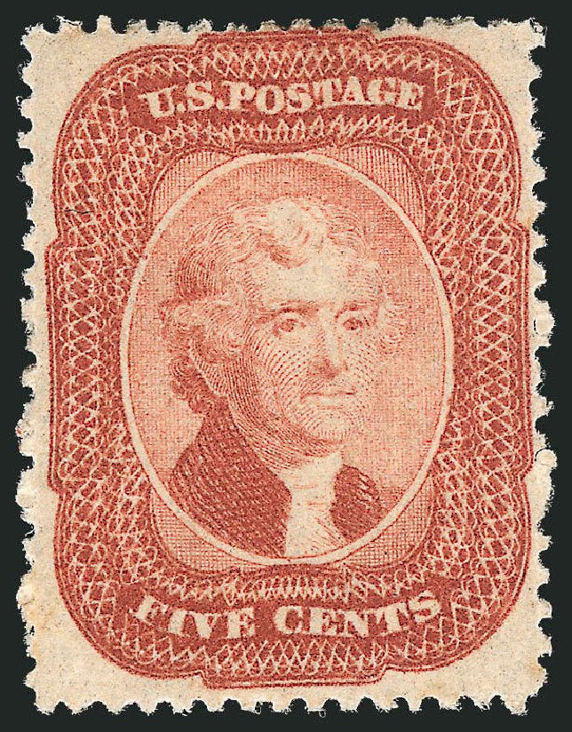 US Stamp Values Scott Cat. # 27 - 1858 5c Jefferson. Robert Siegel Auction Galleries, Mar 2012, Sale 1021, Lot 164