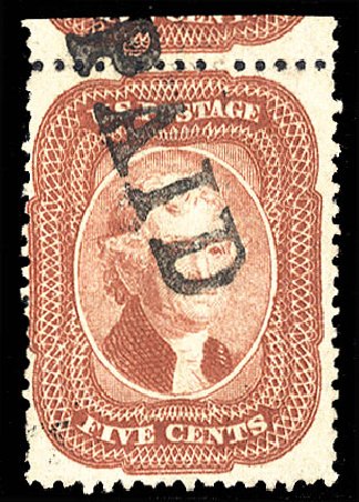 US Stamps Value Scott Catalog # 27: 5c 1858 Jefferson. Cherrystone Auctions, Nov 2009, Sale 200911, Lot 3025
