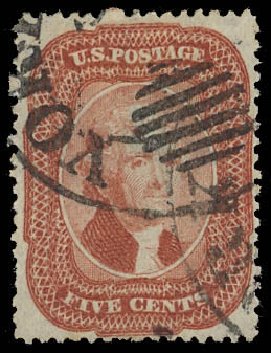 Prices of US Stamps Scott Catalog #27 - 5c 1858 Jefferson. Daniel Kelleher Auctions, Aug 2012, Sale 631, Lot 715