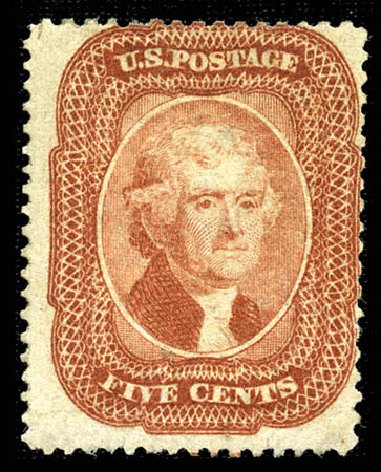 US Stamps Value Scott Cat. #27 - 1858 5c Jefferson. Matthew Bennett International, Feb 2012, Sale 340, Lot 112