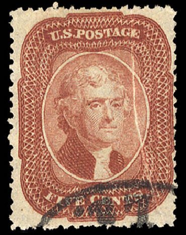 Costs of US Stamps Scott 27: 1858 5c Jefferson. Cherrystone Auctions, May 2013, Sale 201305, Lot 32