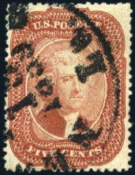 Value of US Stamp Scott Catalogue 27 - 1858 5c Jefferson. Harmer-Schau Auction Galleries, Oct 2010, Sale 87, Lot 103