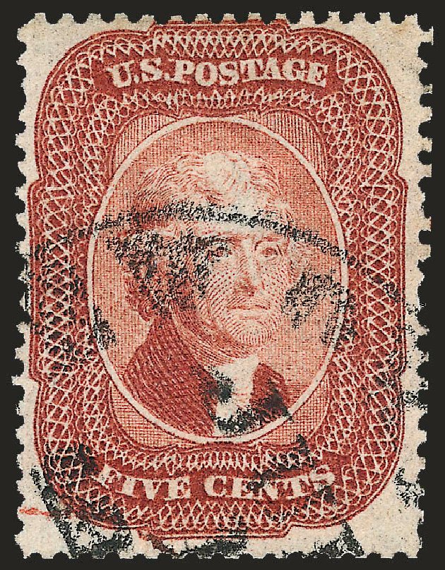 US Stamp Prices Scott # 27 - 1858 5c Jefferson. Robert Siegel Auction Galleries, Sep 2008, Sale 962, Lot 2273