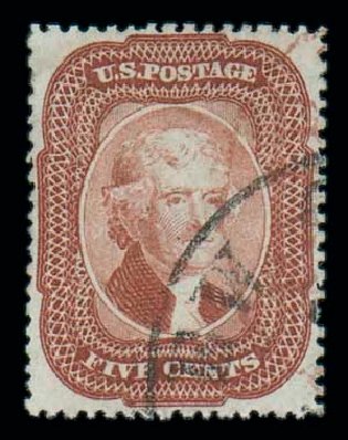 US Stamps Prices Scott Cat. #27: 5c 1858 Jefferson. Matthew Bennett International, Dec 2007, Sale 323, Lot 136