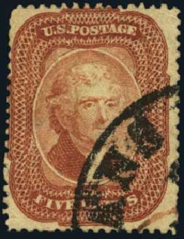 Price of US Stamp Scott Catalogue #27 - 1858 5c Jefferson. Harmer-Schau Auction Galleries, Oct 2011, Sale 91, Lot 176