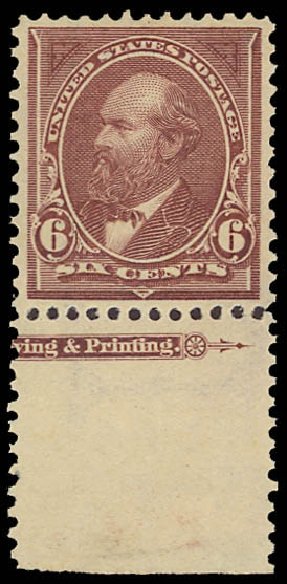 Costs of US Stamp Scott Catalogue 271 - 6c 1895 Garfield. Daniel Kelleher Auctions, Aug 2012, Sale 631, Lot 981