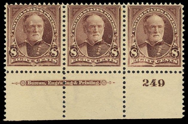 US Stamps Prices Scott #272: 1895 8c Sherman. Daniel Kelleher Auctions, Oct 2011, Sale 626, Lot 264