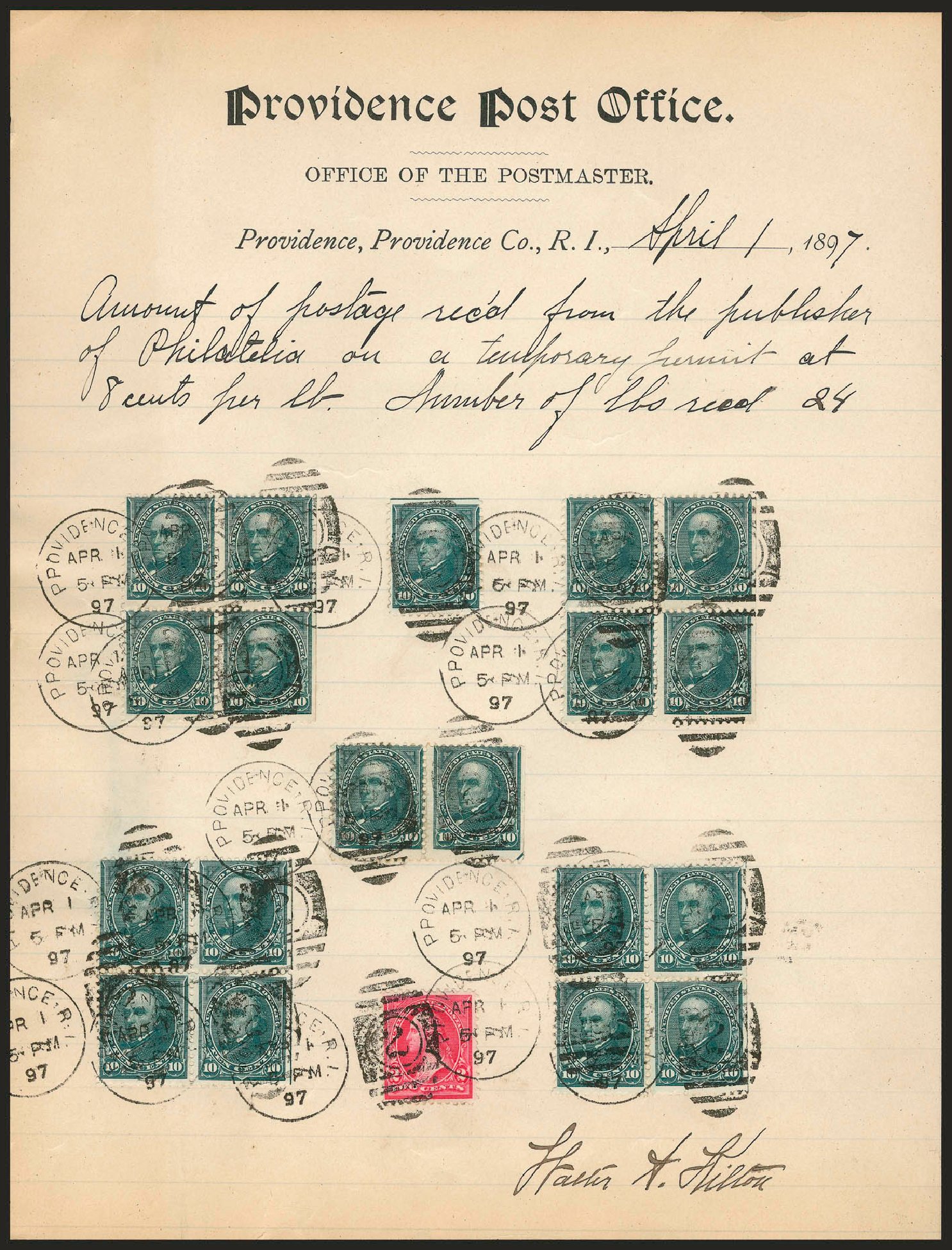Costs of US Stamps Scott Catalog #273: 10c 1895 Webster. Robert Siegel Auction Galleries, Dec 2009, Sale 977, Lot 419
