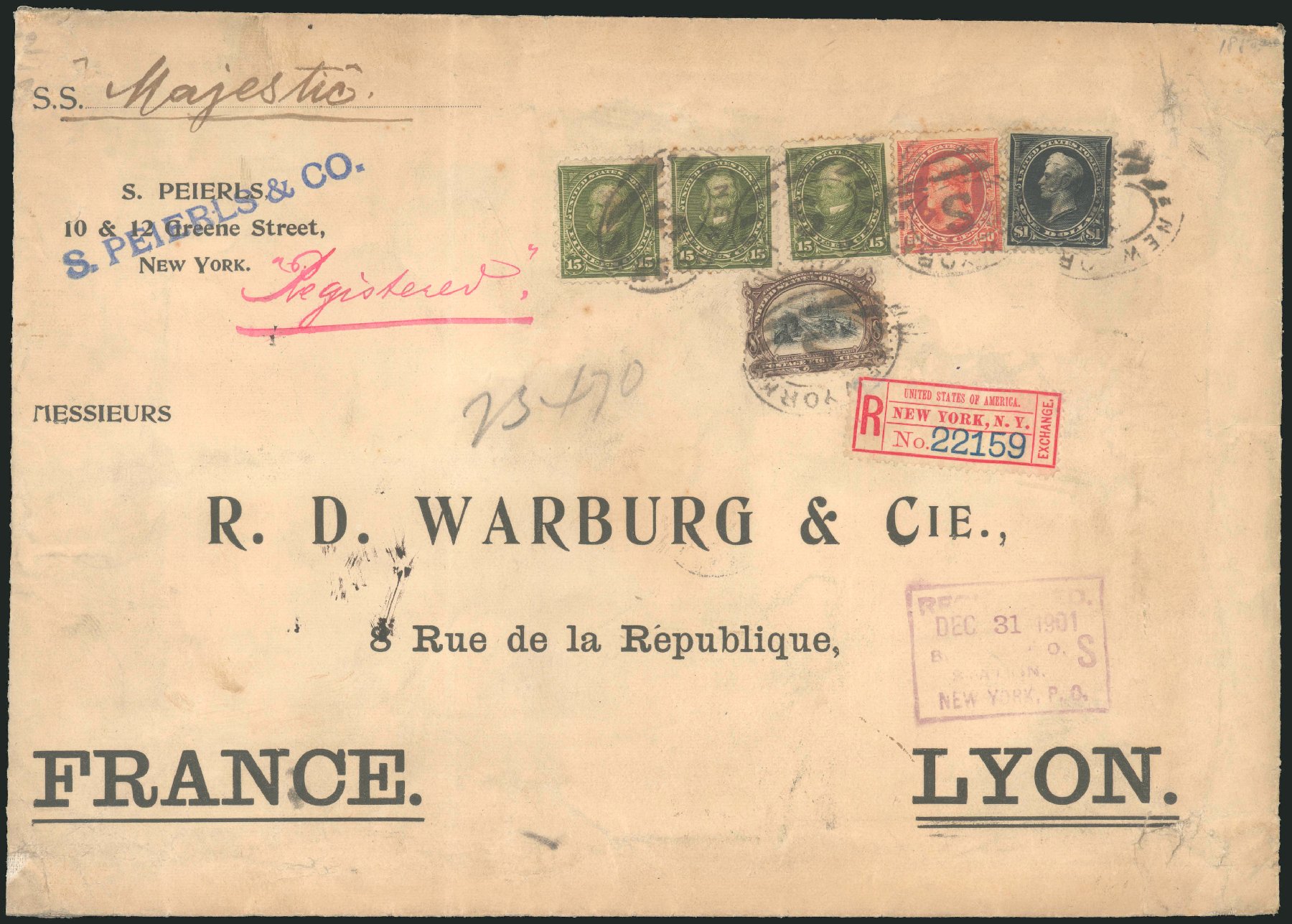 Cost of US Stamp Scott Catalog 276 - US$1.00 1895 Perry. Robert Siegel Auction Galleries, Dec 2009, Sale 977, Lot 569