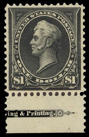 US Stamps Prices Scott #276A - US$1.00 1895 Perry. Daniel Kelleher Auctions, Jun 2012, Sale 630, Lot 1634