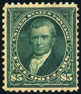 US Stamp Prices Scott Cat. #278 - 1895 US$5.00 Marshall. Harmer-Schau Auction Galleries, Jan 2014, Sale 100, Lot 527