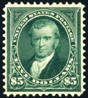 US Stamp Price Scott Catalog #278 - 1895 US$5.00 Marshall. Harmer-Schau Auction Galleries, May 2014, Sale 101, Lot 147