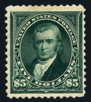 US Stamp Price Scott 278 - 1895 US$5.00 Marshall. Harmer-Schau Auction Galleries, Aug 2014, Sale 102, Lot 1917