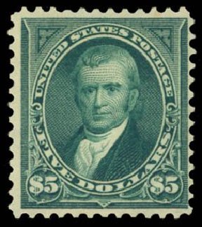 US Stamp Prices Scott Catalogue # 278: 1895 US$5.00 Marshall. Daniel Kelleher Auctions, Dec 2014, Sale 661, Lot 247
