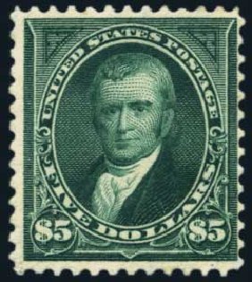 US Stamps Price Scott Catalogue # 278: US$5.00 1895 Marshall. Harmer-Schau Auction Galleries, Jan 2014, Sale 100, Lot 528