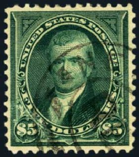 US Stamp Values Scott Catalog 278: 1895 US$5.00 Marshall. Harmer-Schau Auction Galleries, Jan 2013, Sale 96, Lot 518