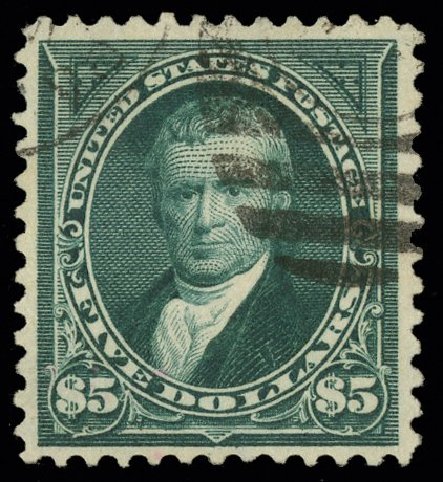 US Stamp Value Scott Catalogue 278: 1895 US$5.00 Marshall. H.R. Harmer, May 2014, Sale 3005, Lot 1208