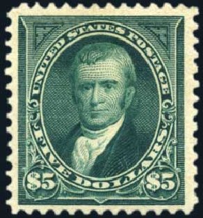 US Stamps Values Scott Catalog # 278: 1895 US$5.00 Marshall. Harmer-Schau Auction Galleries, Apr 2010, Sale 85, Lot 279