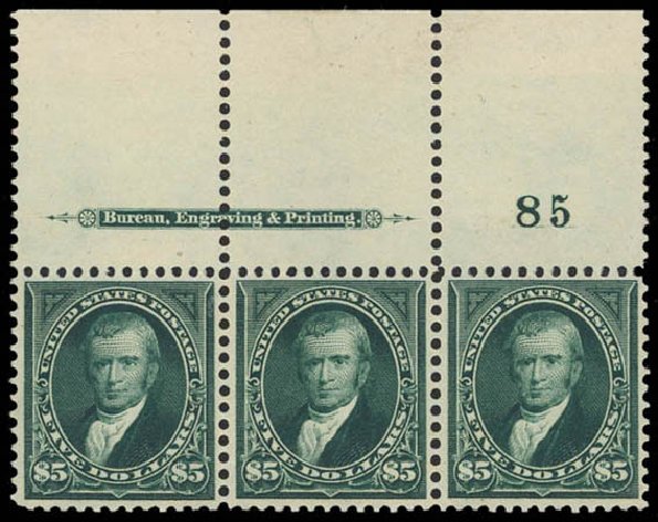 US Stamp Price Scott Cat. #278: US$5.00 1895 Marshall. Daniel Kelleher Auctions, Jul 2011, Sale 625, Lot 869