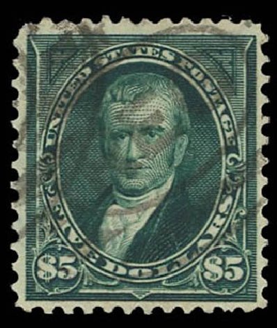 US Stamps Value Scott # 278: US$5.00 1895 Marshall. Daniel Kelleher Auctions, Oct 2011, Sale 626, Lot 269